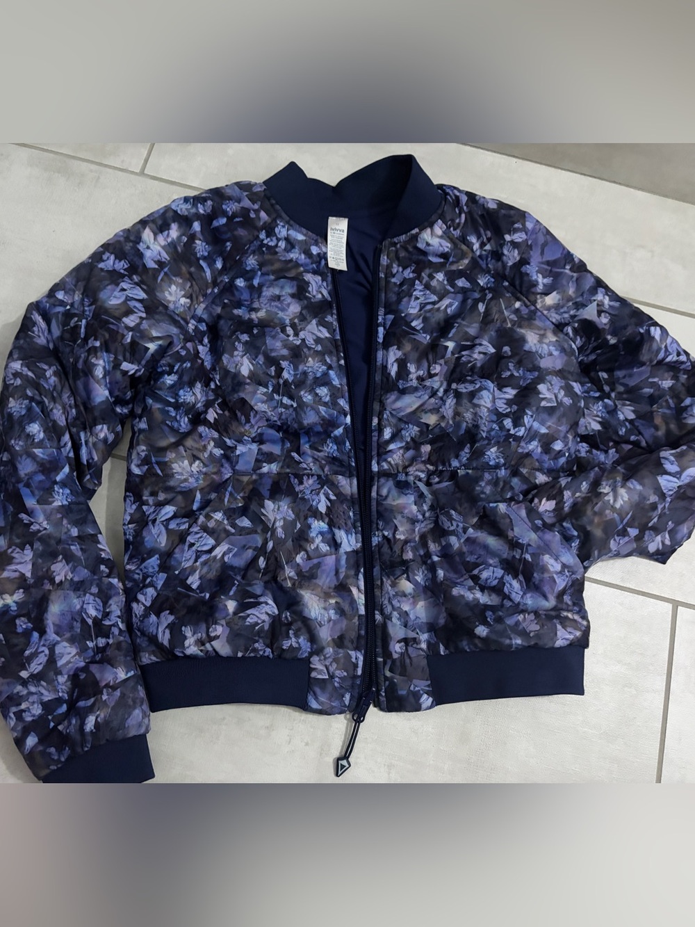 Ivivva by Lululemon girls reversible Floral Navy Bomber Jacket 12